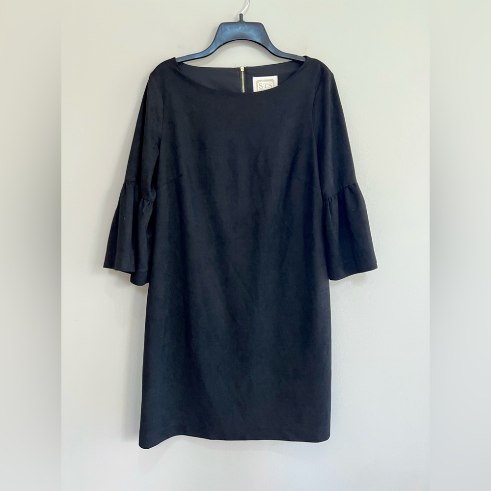 Sail to Sable NWT Faux Suede Half Bell Sleeve Mini Dress in Black, size 12